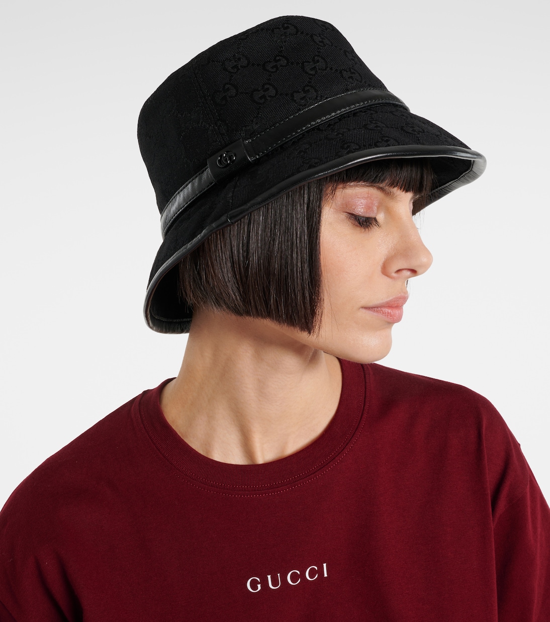 Cappello a secchiello in tela GG GUCCI con finiture in pelle per stile giovane e trendy