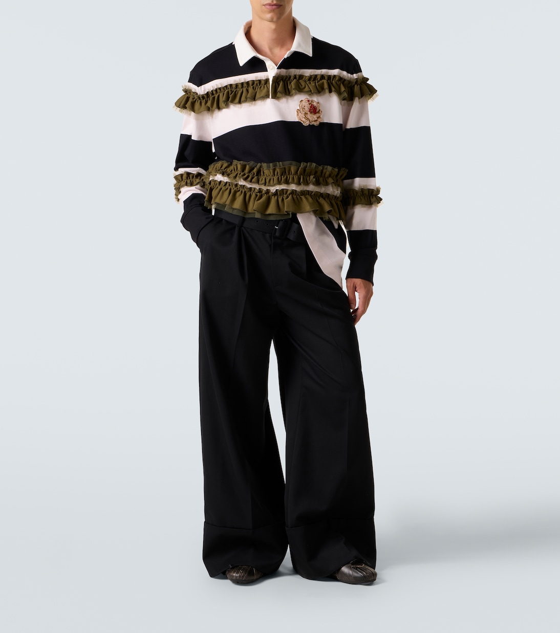Ruffled striped cotton polo shirt  | Simone Rocha
