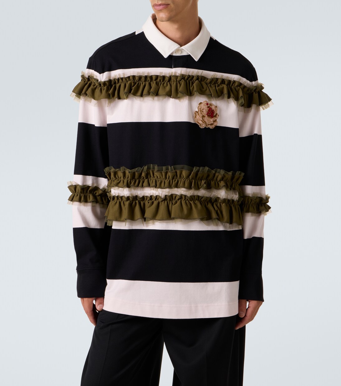 Ruffled striped cotton polo shirt  | Simone Rocha
