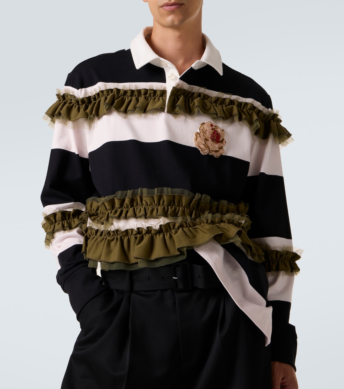 Ruffled striped cotton polo shirt  | Simone Rocha