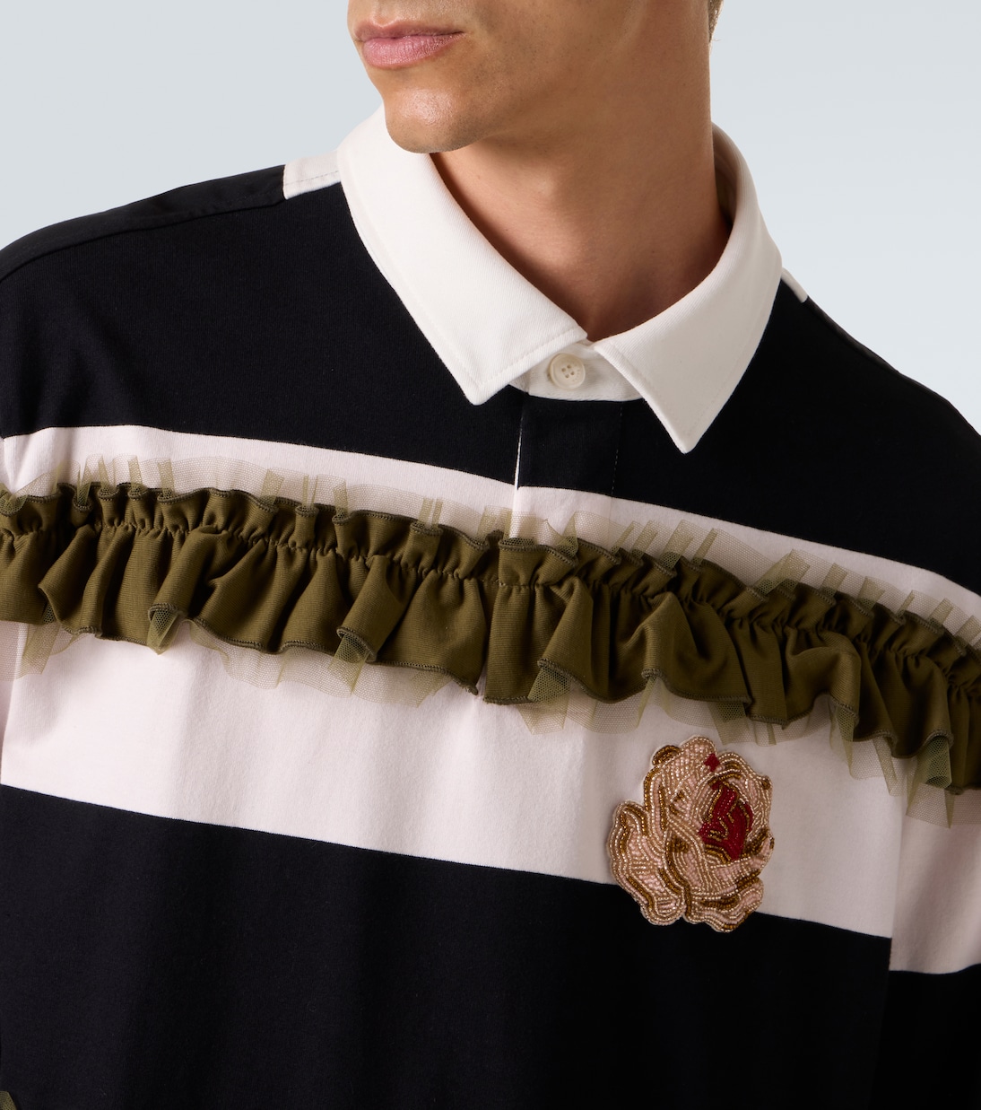Ruffled striped cotton polo shirt  | Simone Rocha