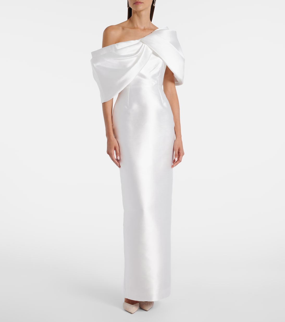 Bridal - Abito lungo asimmetrico Davina in raso drappeggiato | Solace London