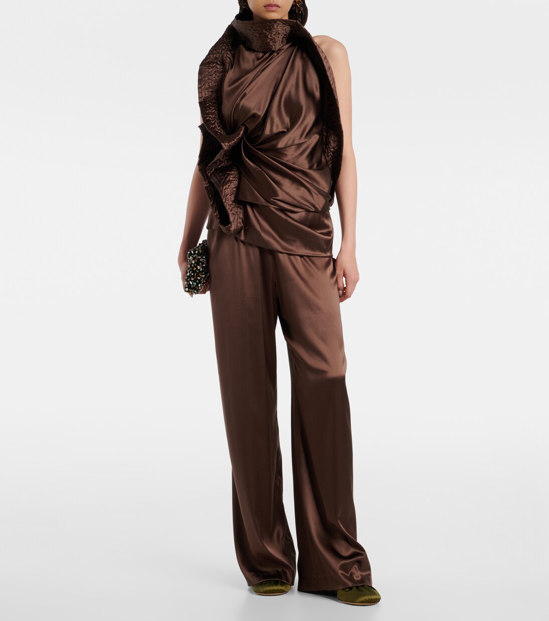 Asymmetric draped silk-blend satin top | Dries Van Noten