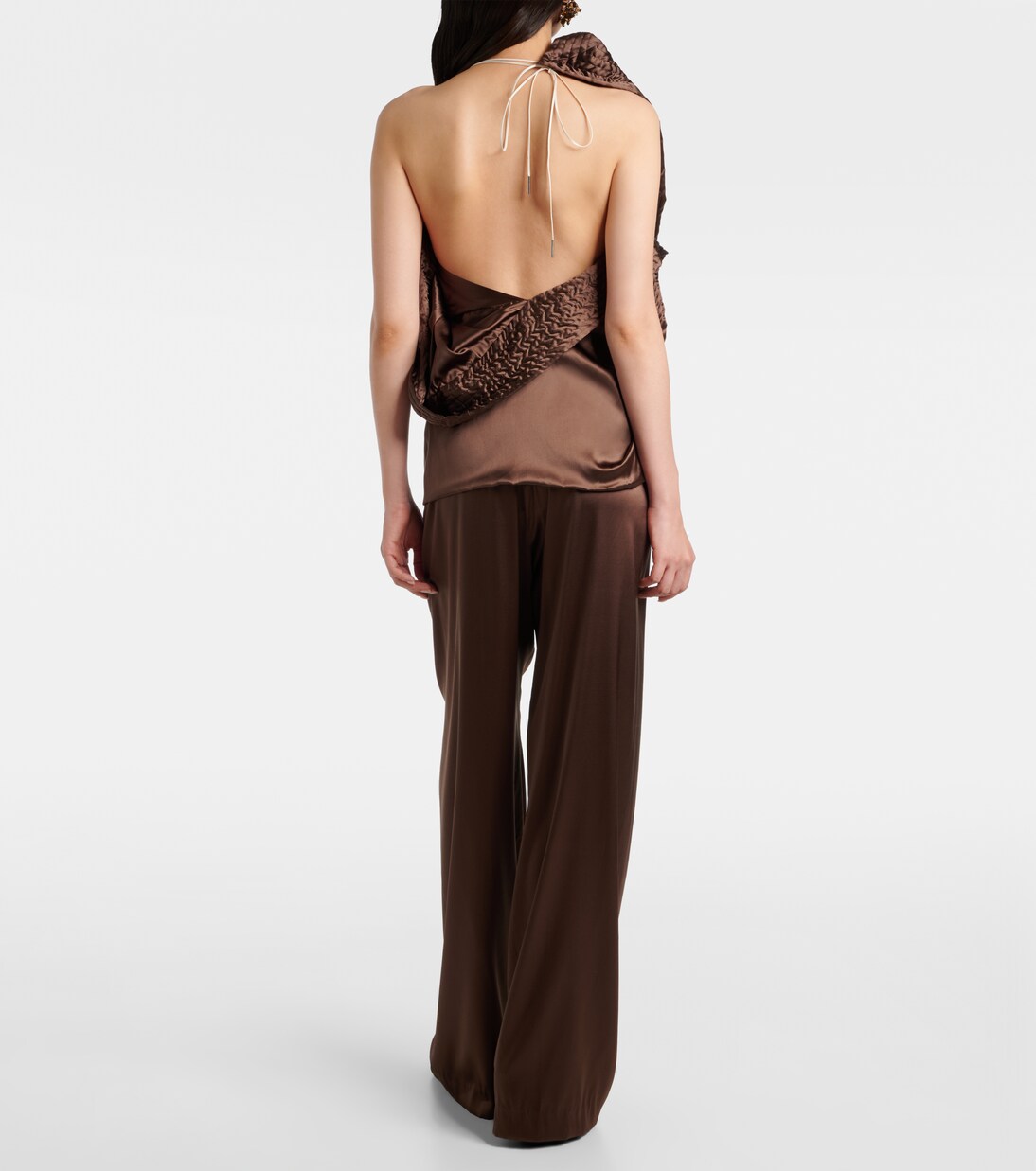 Asymmetric draped silk-blend satin top | Dries Van Noten