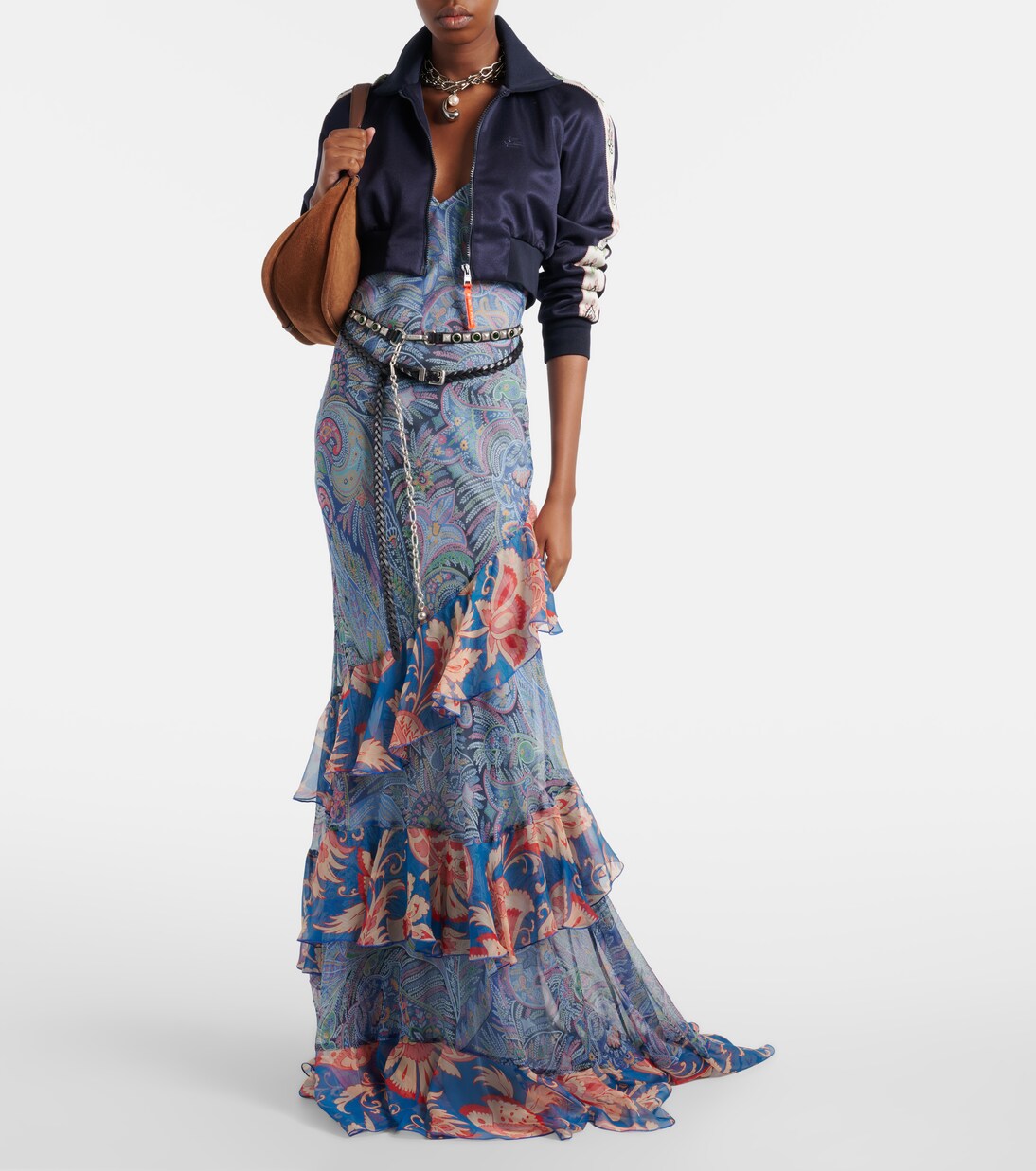 Floral tiered silk chiffon maxi dress | Etro