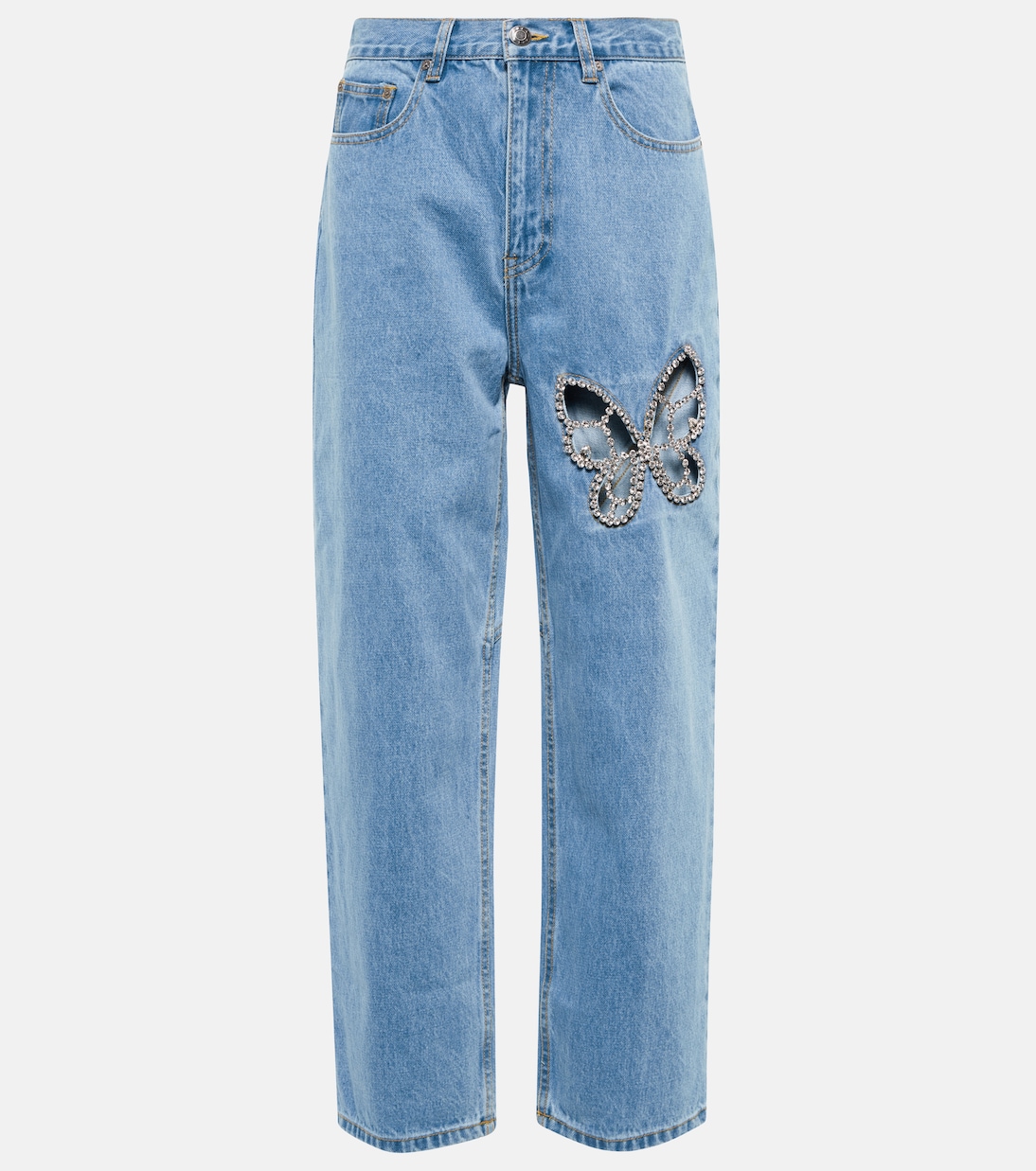 Embellished cutout high-rise straight jeans | Area
