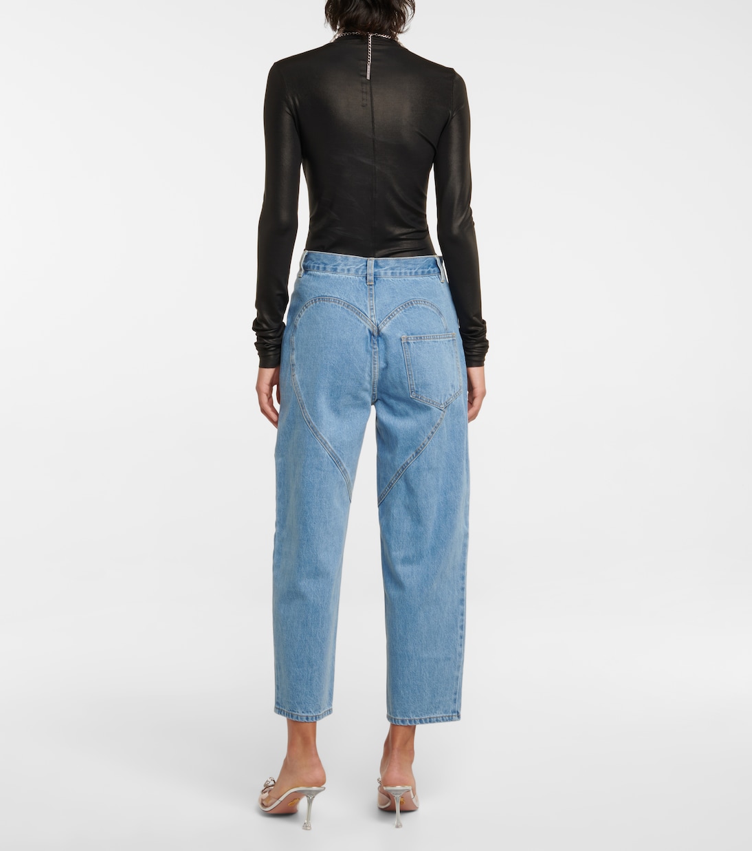 Embellished cutout high-rise straight jeans | Area