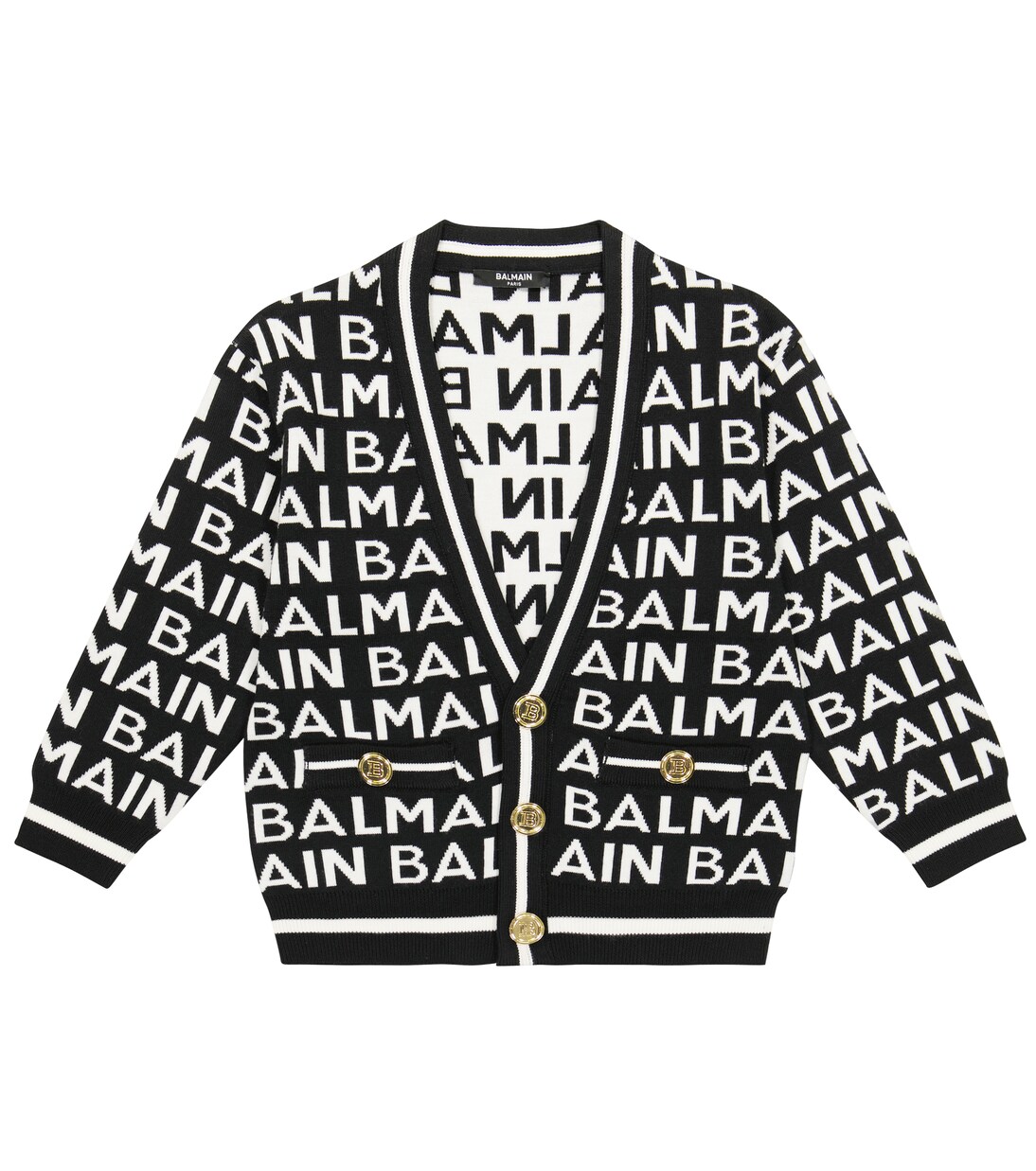 Cárdigan de lana en intarsia con logo | Balmain Kids