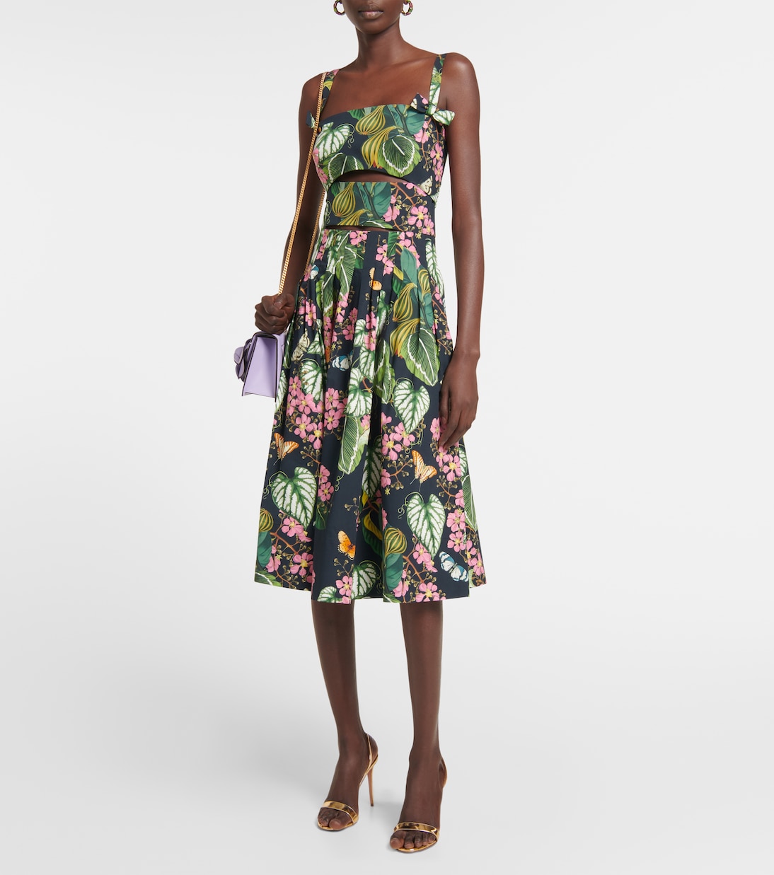Printed cotton-blend poplin midi dress | Oscar de la Renta