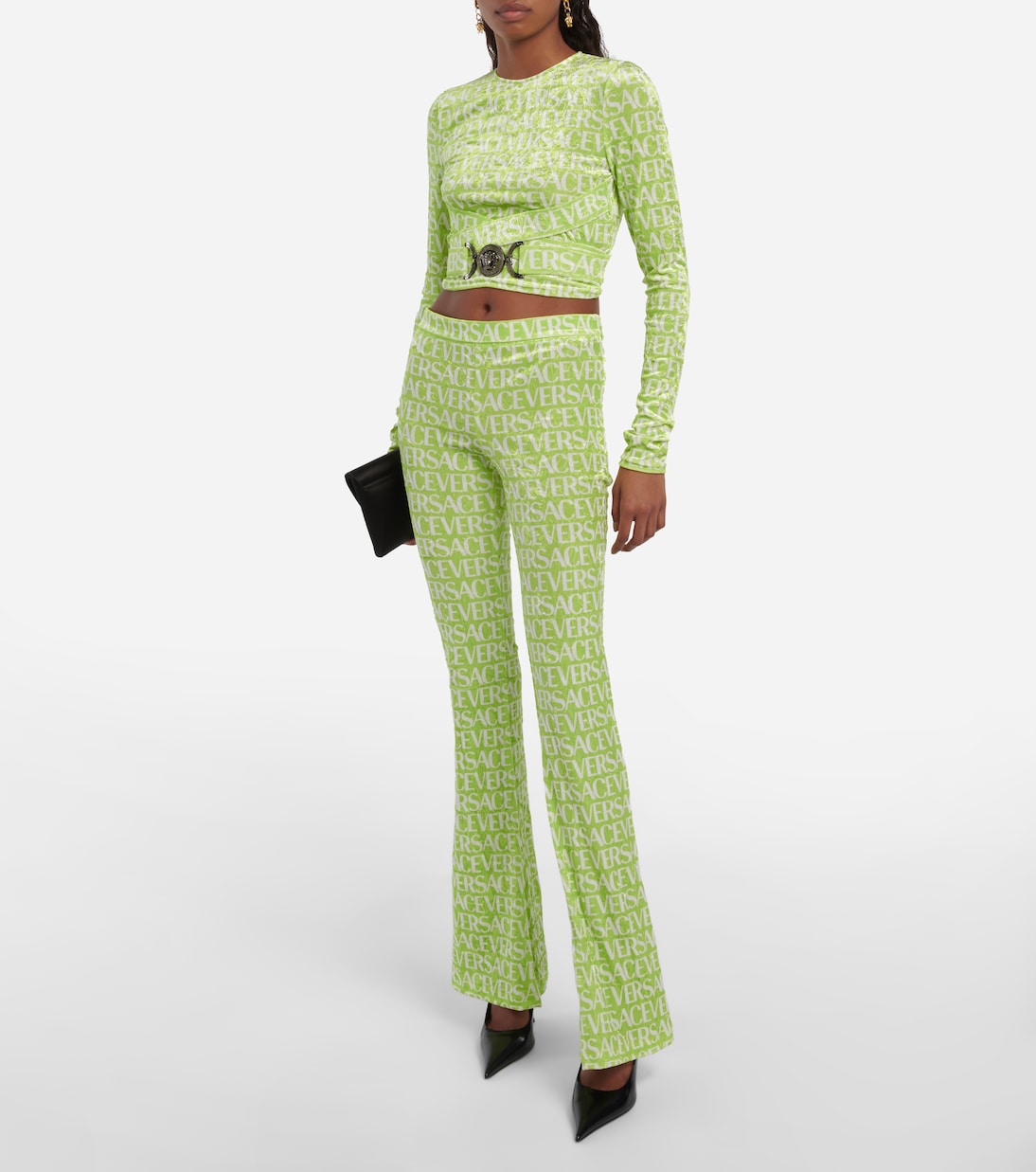 Logo velvet flared pants | Versace