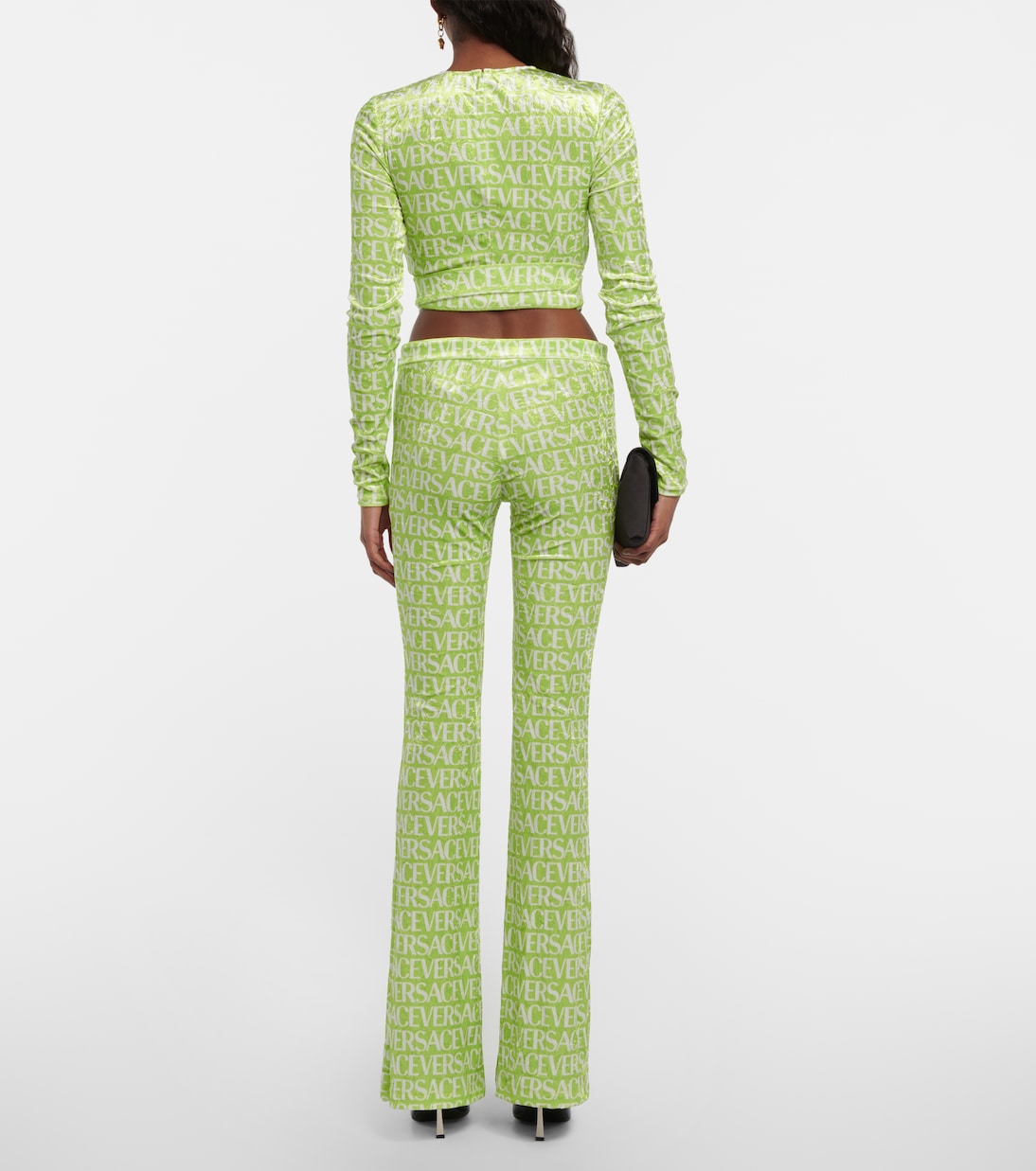 Logo velvet flared pants | Versace