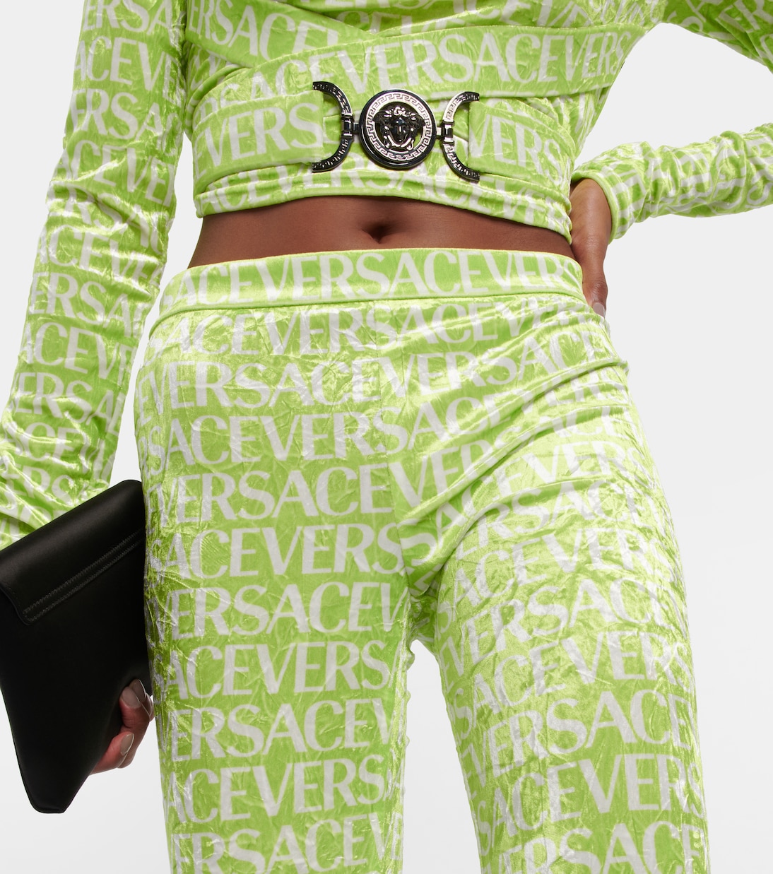 Logo velvet flared pants | Versace