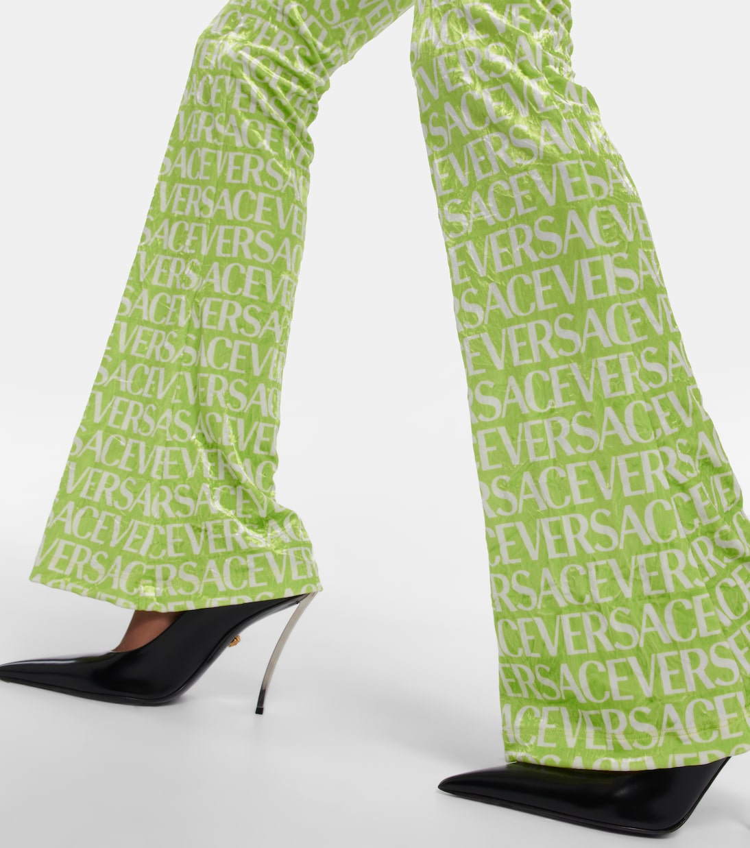 Logo velvet flared pants | Versace