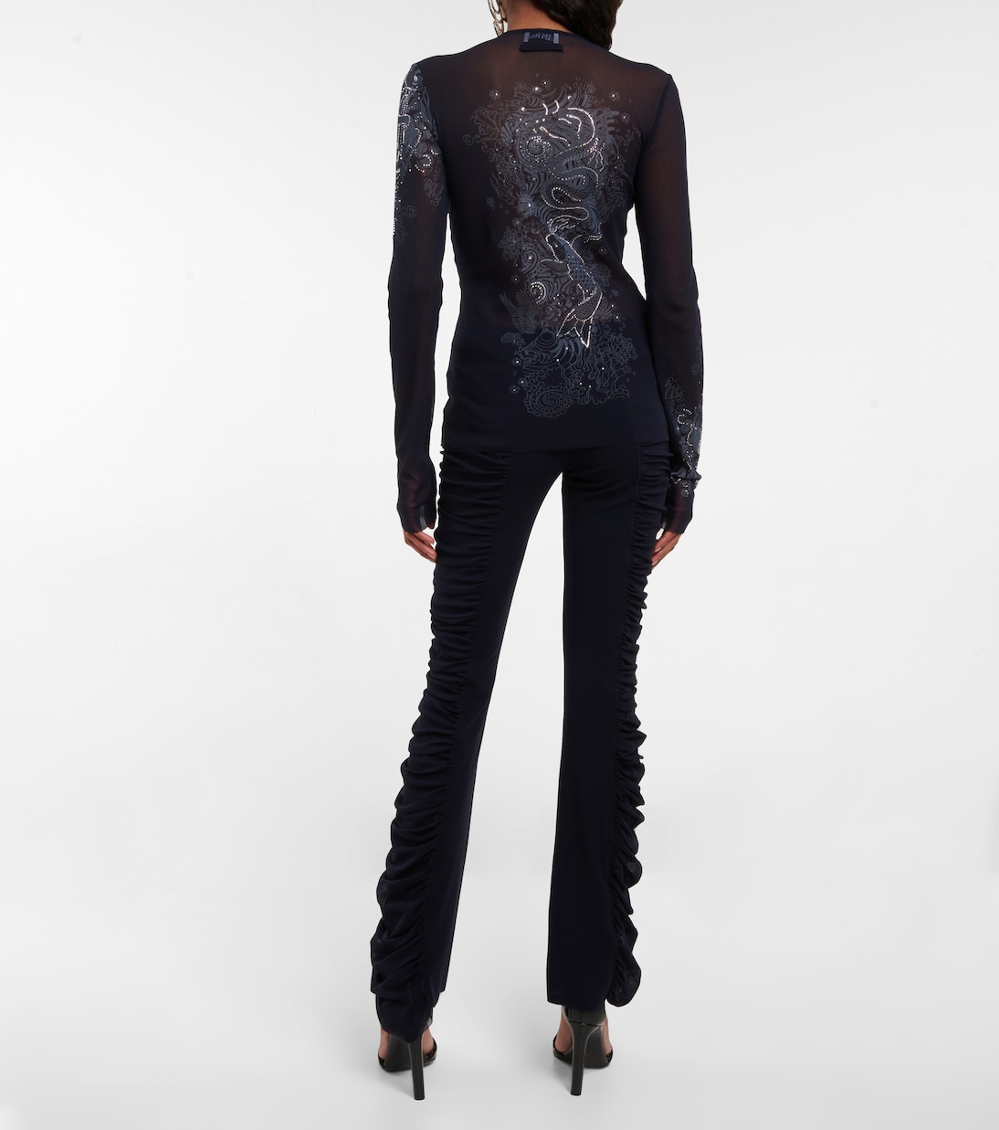Crystal-embellished printed mesh top | Jean Paul Gaultier