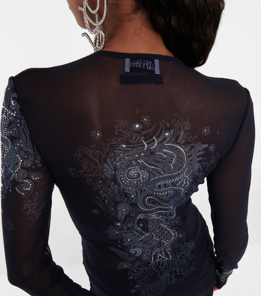 Crystal-embellished printed mesh top | Jean Paul Gaultier