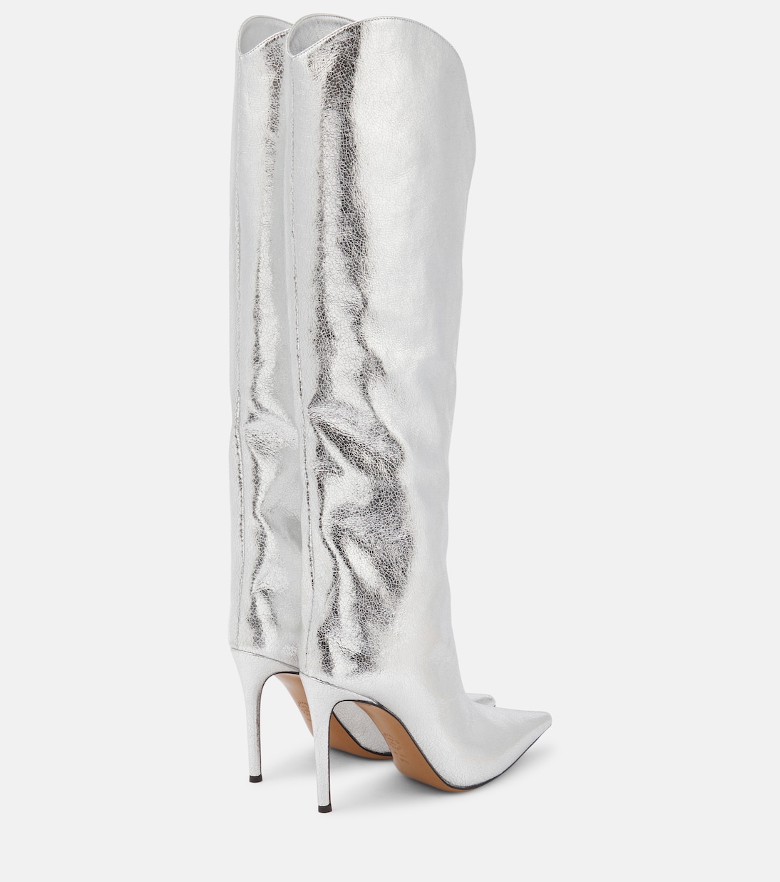 Metallic leather over the knee boots in silver Alexandre Vauthier Mytheresa