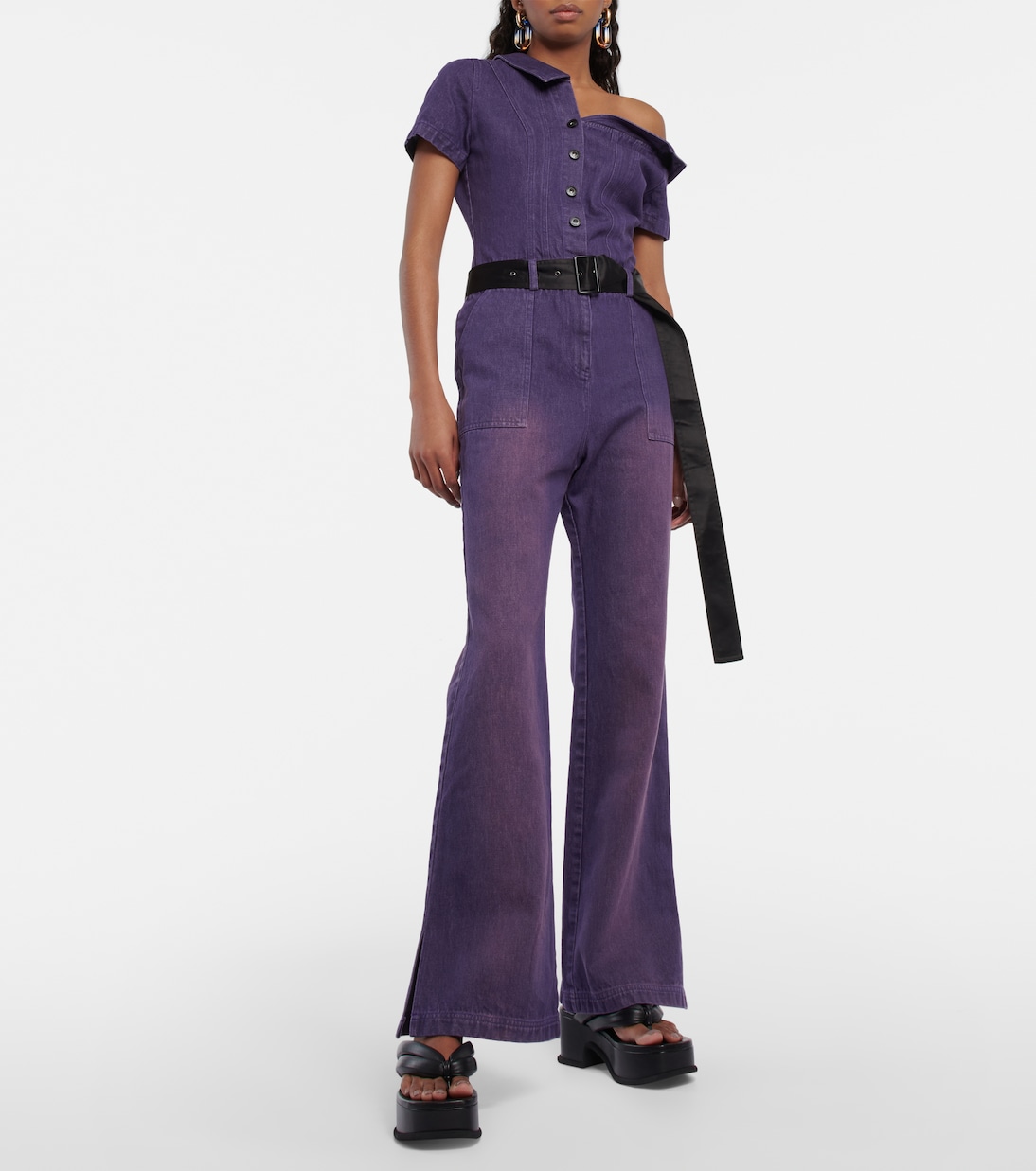 One shoulder denim jumpsuit in purple Didu Mytheresa