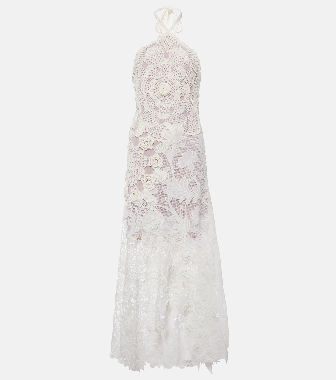 Abito lungo in crochet di pizzo guipure | Oscar de la Renta