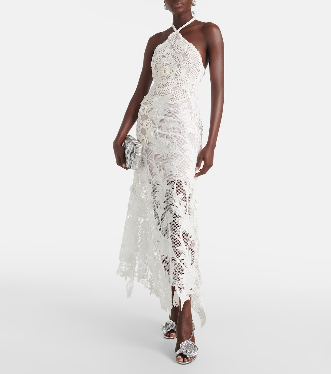 Abito lungo in crochet di pizzo guipure | Oscar de la Renta
