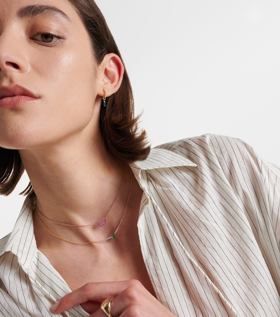 Collier Heart en or 18 ct, diamants et émeraudes | Roxanne First