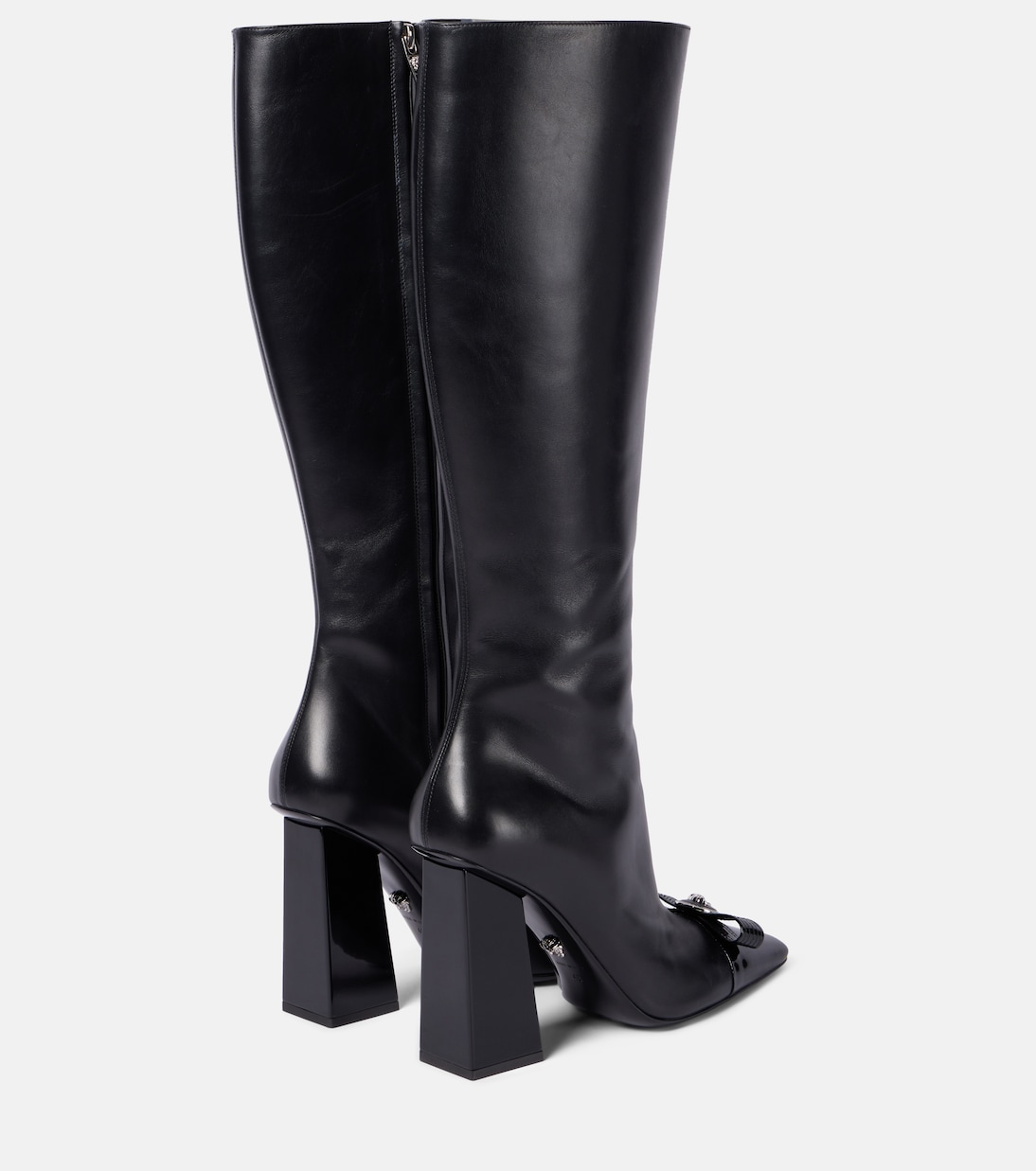 Gianni Ribbon leather knee high boots in black Versace Mytheresa