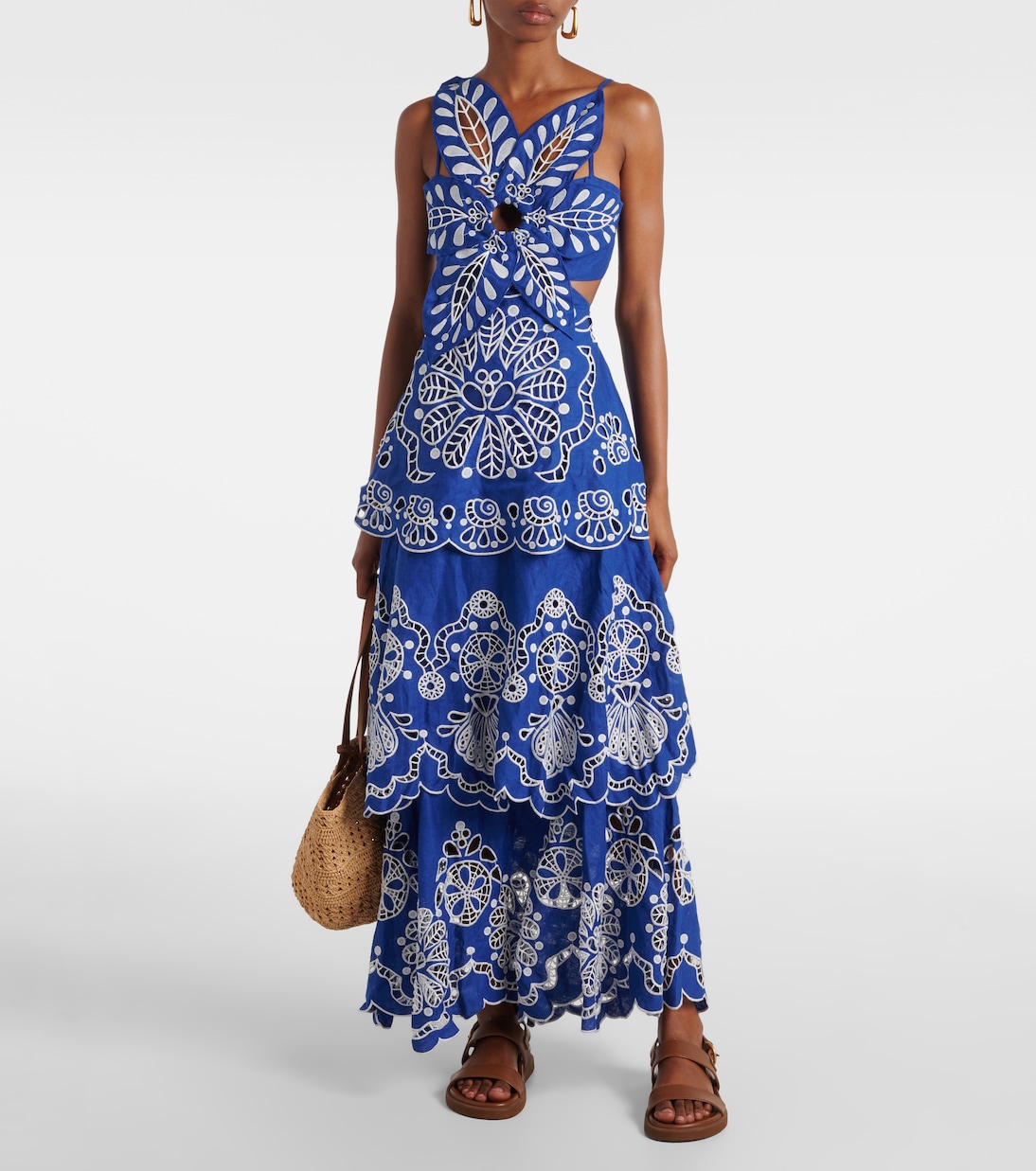 Maxikleid Flower Richelieu aus Leinen | Farm Rio