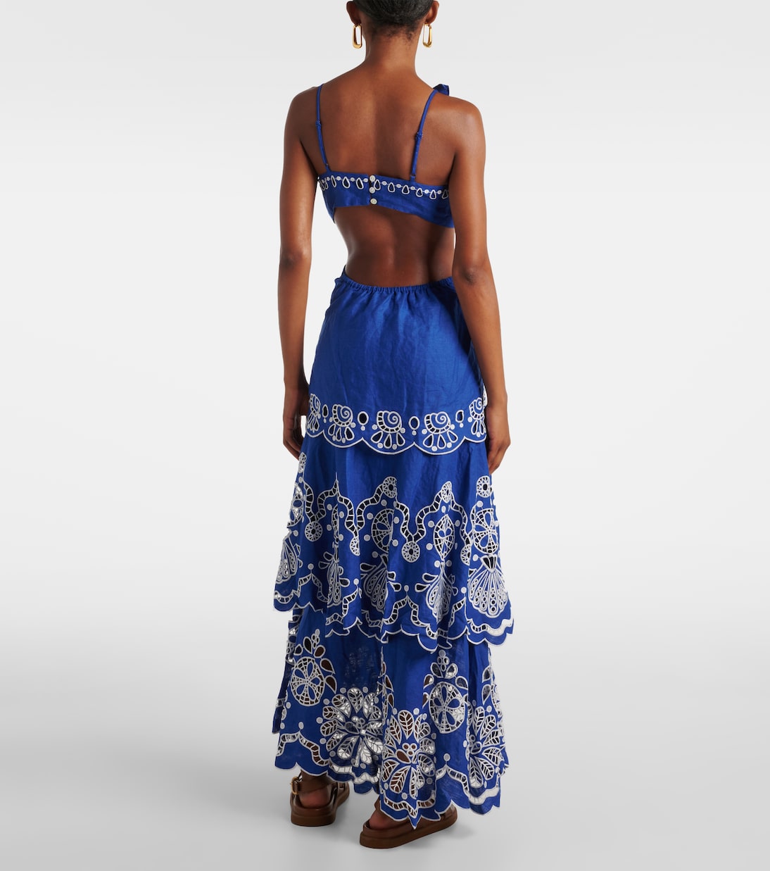Maxikleid Flower Richelieu aus Leinen | Farm Rio