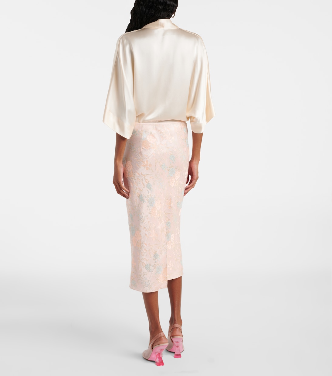 Jupe midi en jacquard de satin  | Dries Van Noten