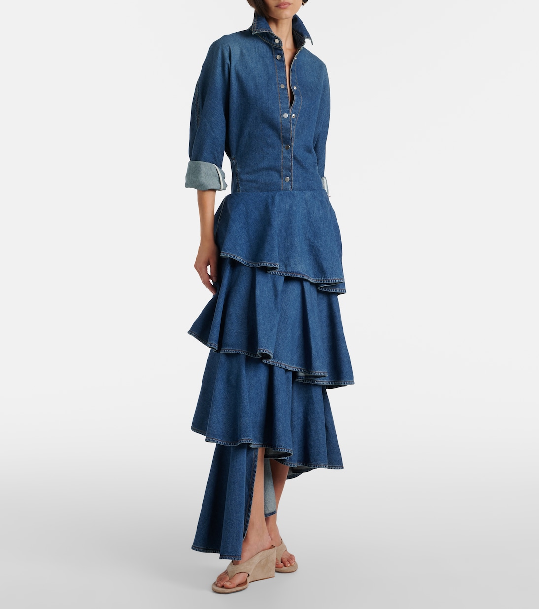 Spiral tiered denim midi skirt | Alaïa