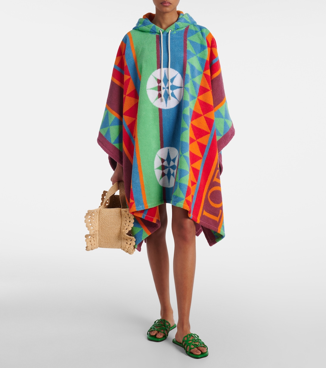 Poncho in spugna di cotone con cappuccio e stampa | Loewe