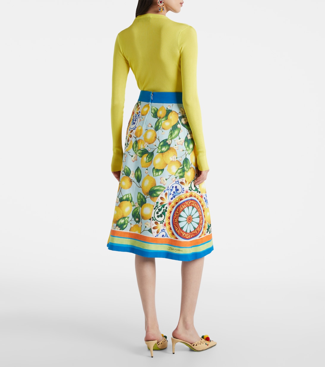 Jupe midi imprimée en coton mélangé | Dolce&Gabbana
