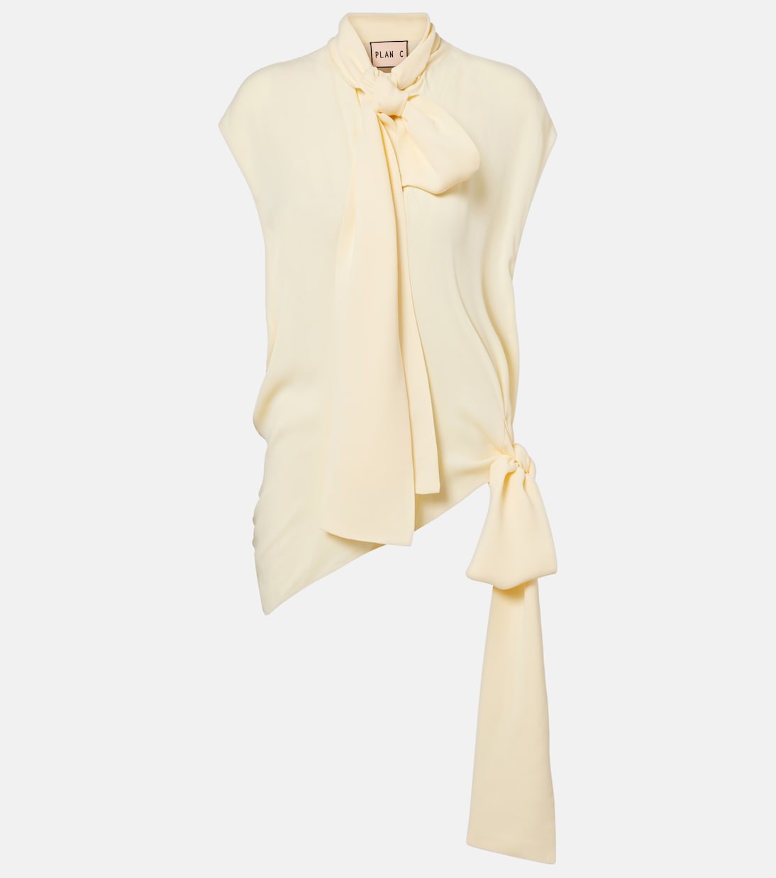 Asymmetric tie-neck blouse | Plan C