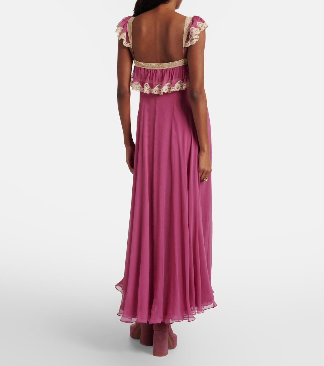 Lace-trimmed silk muslin maxi dress | Chloé