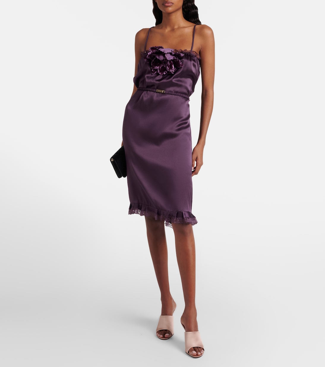 Lace-trimmed silk satin midi dress | Gucci