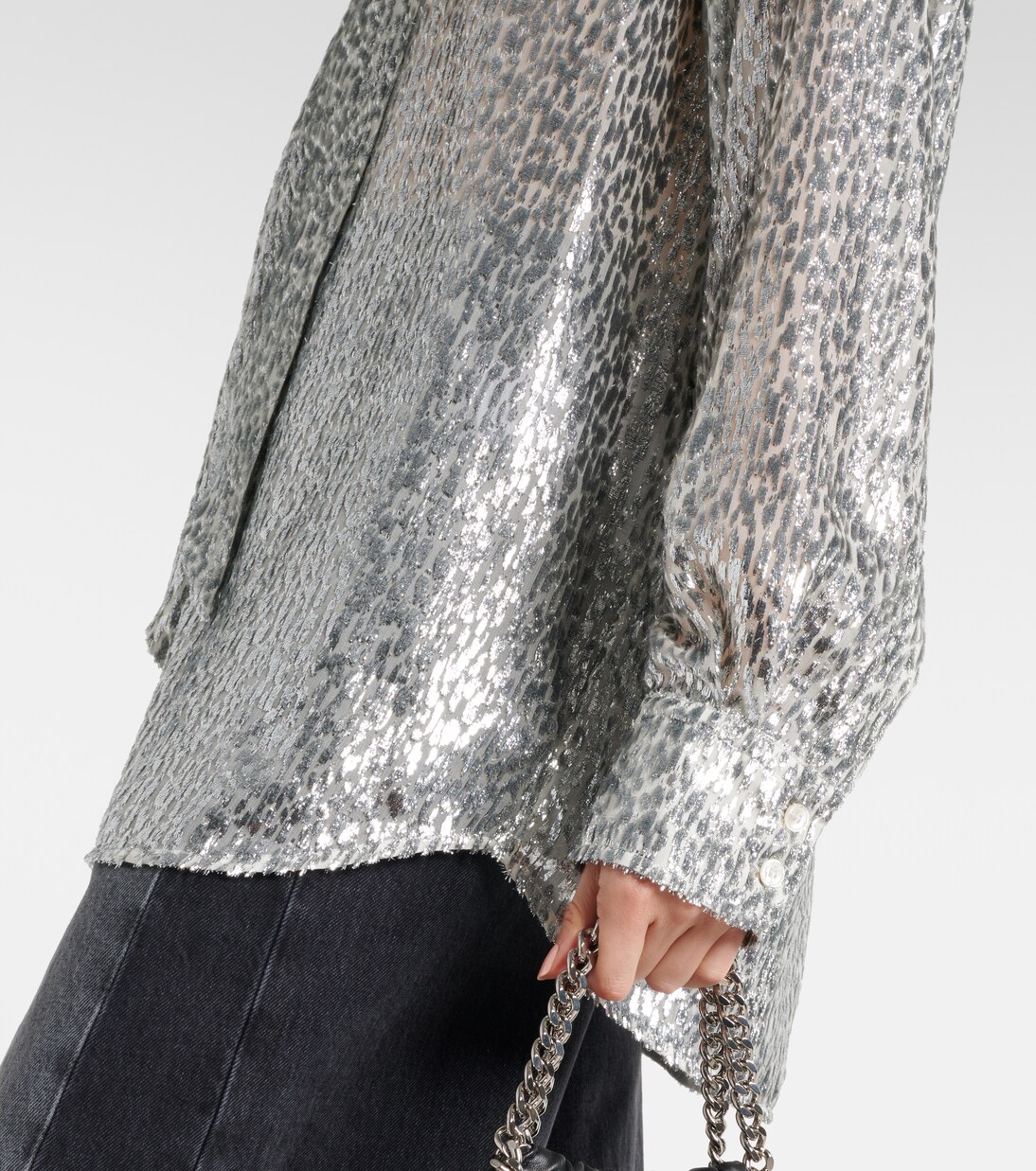 Leopard-print scarf-detail lamé shirt | Stella McCartney