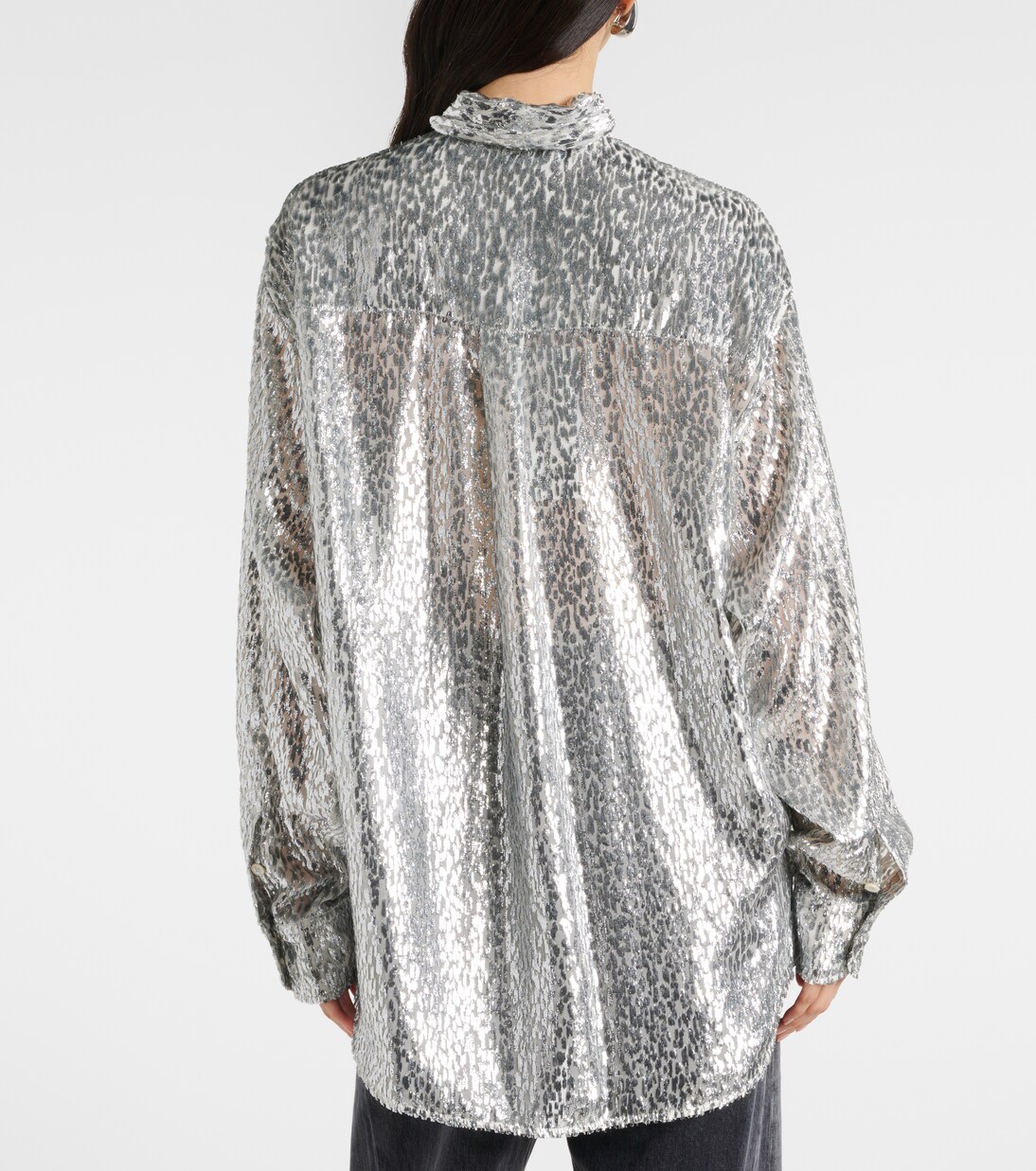 Leopard-print scarf-detail lamé shirt | Stella McCartney