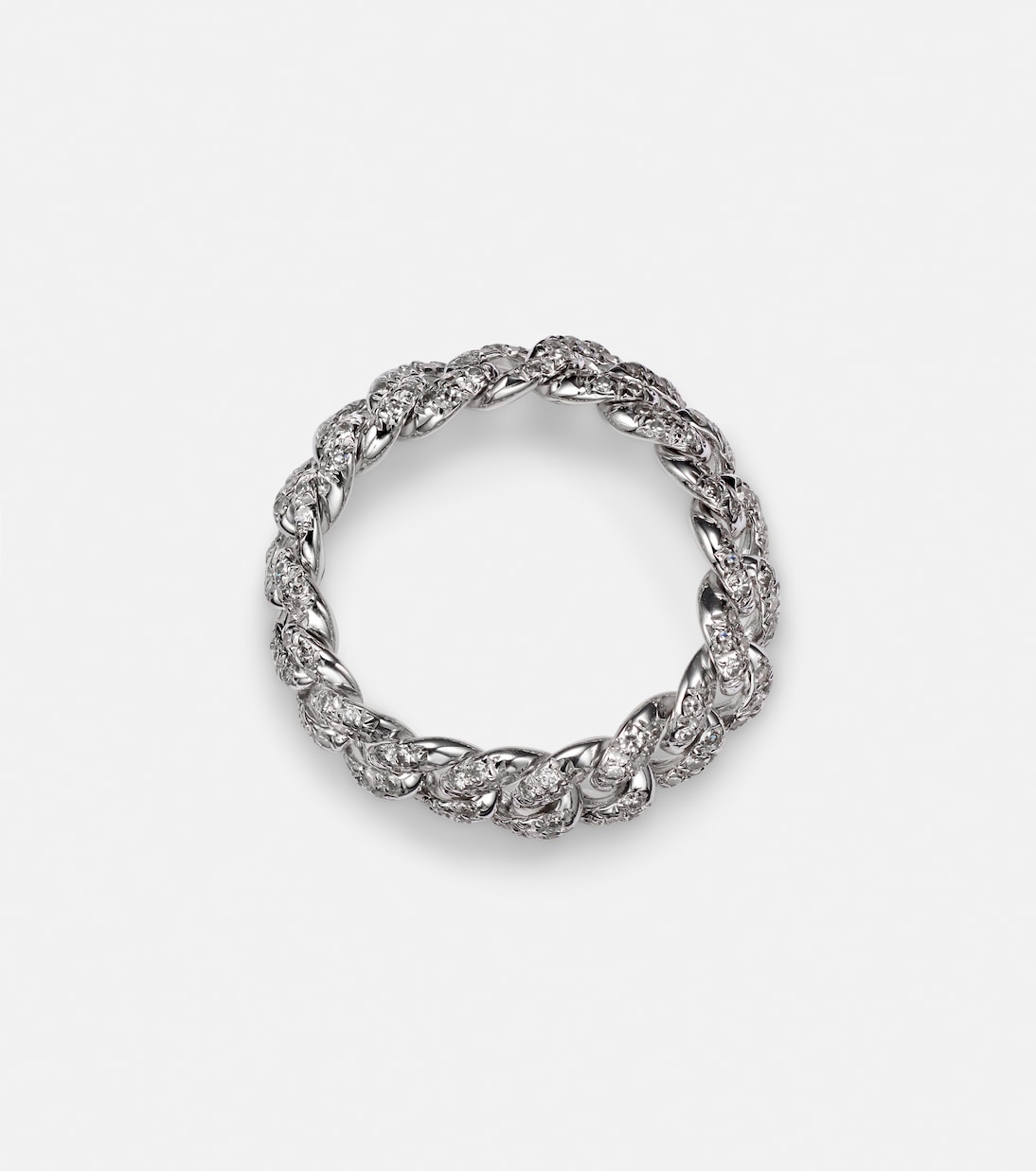 Anello in oro bianco 18kt con diamanti pavé, design moderno per giovani