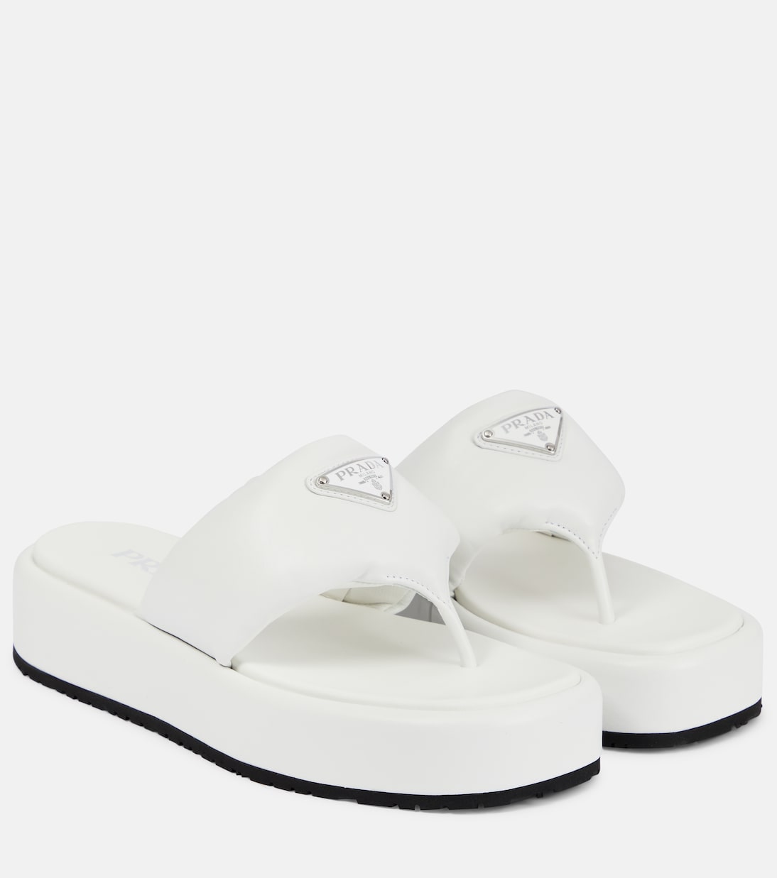 Padded leather platform sandals in white Prada Mytheresa