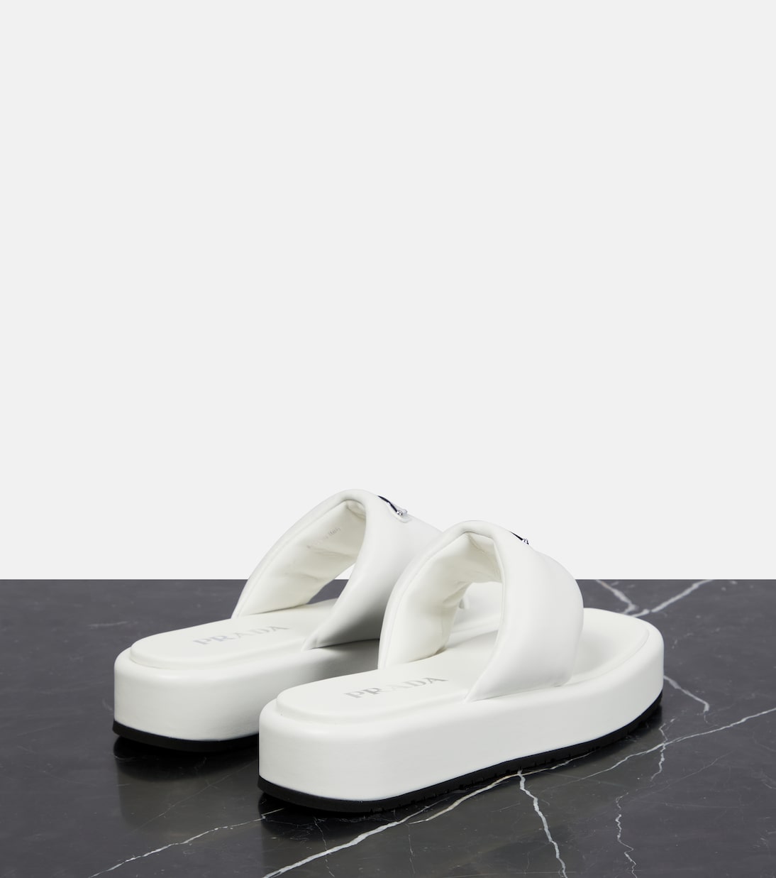 Padded leather platform sandals | Prada