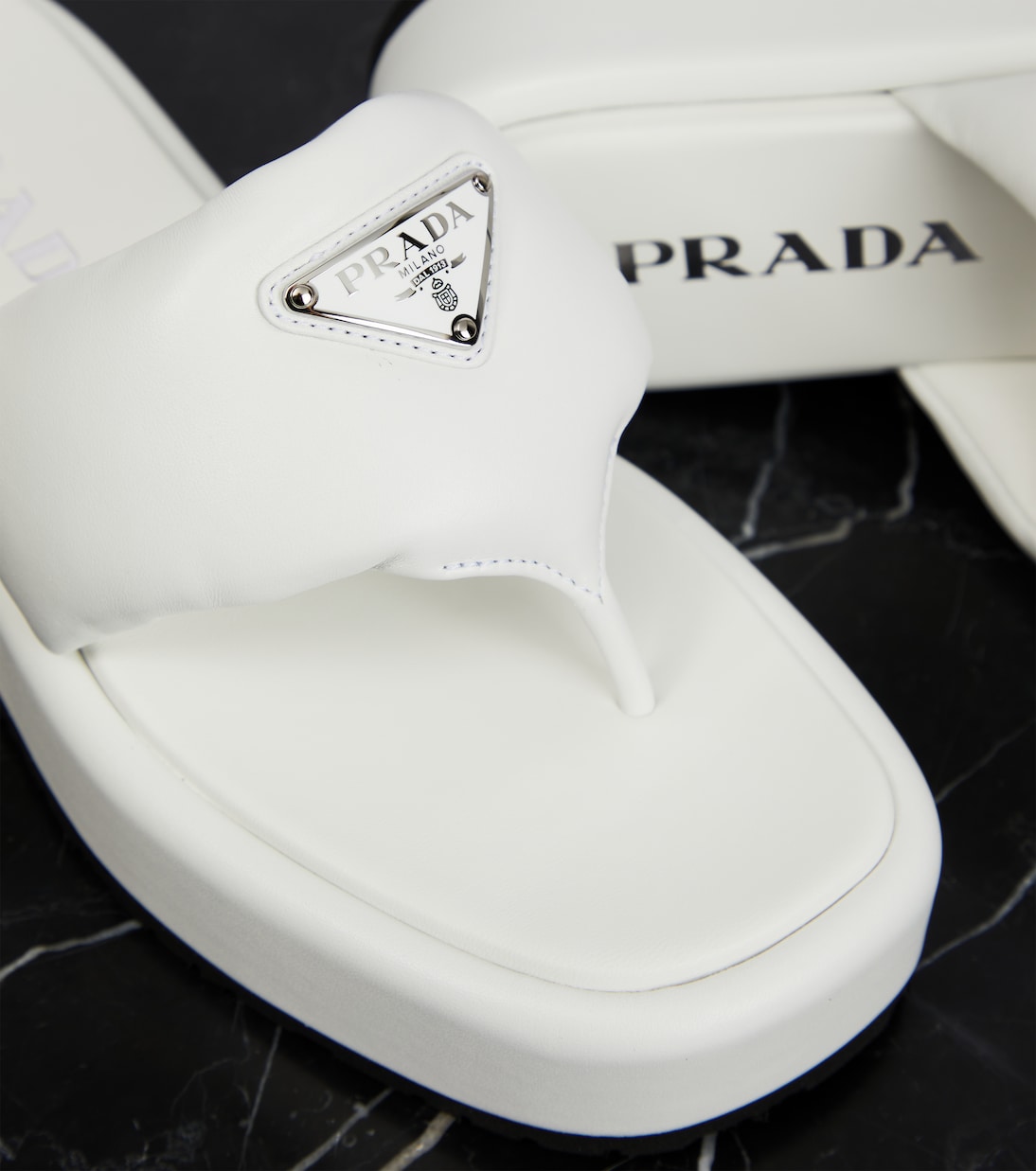 Padded leather platform sandals | Prada