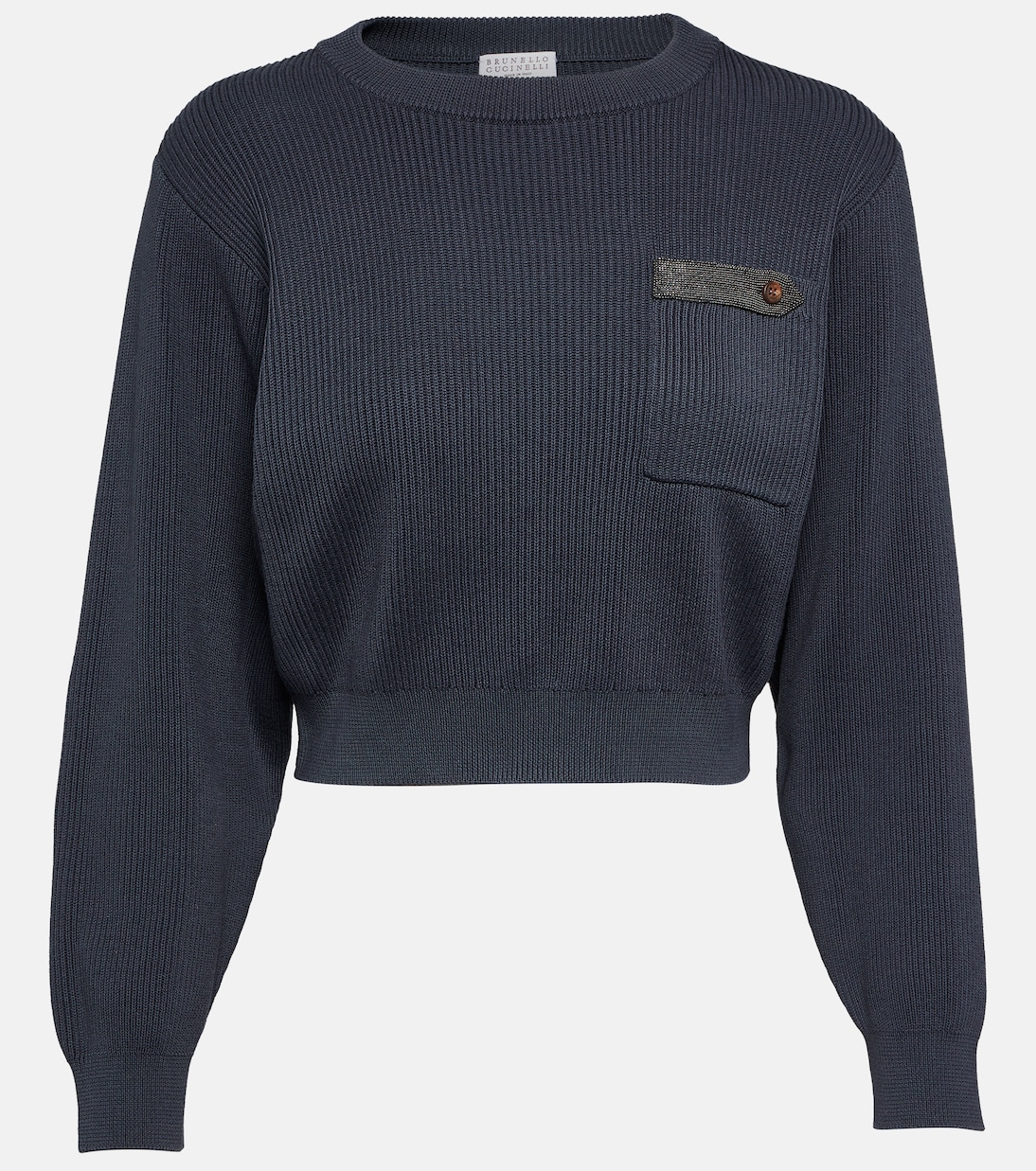 Jersey de algodón acanalado cropped | Brunello Cucinelli