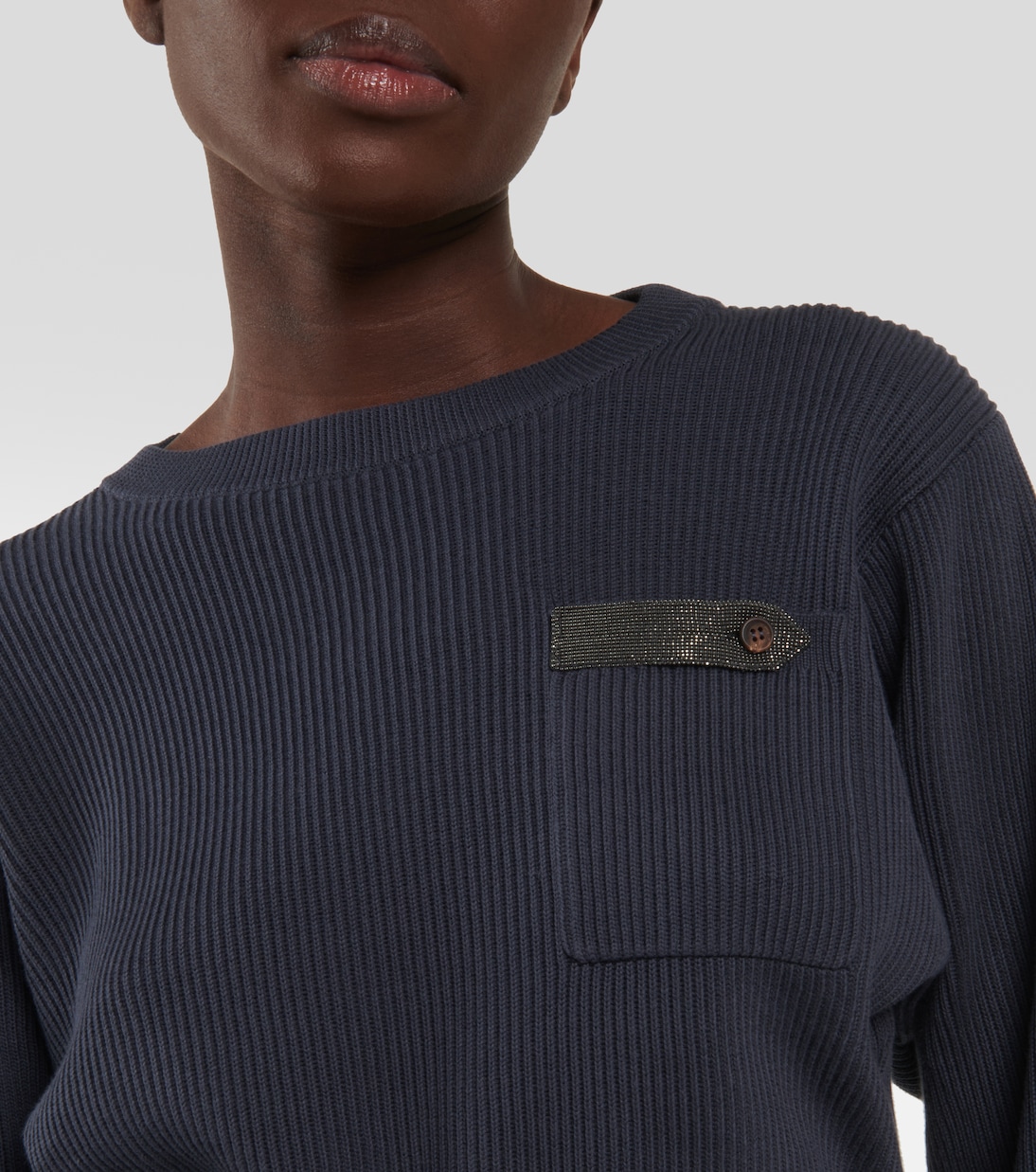 Jersey de algodón acanalado cropped | Brunello Cucinelli