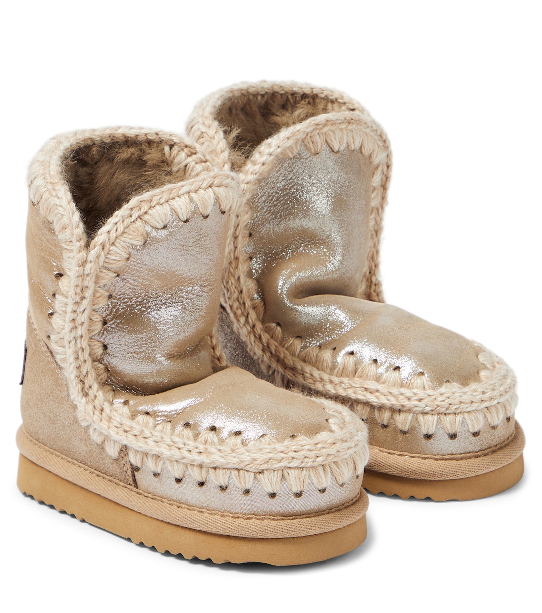 Botas de piel metalizada con borrego | Mou Kids