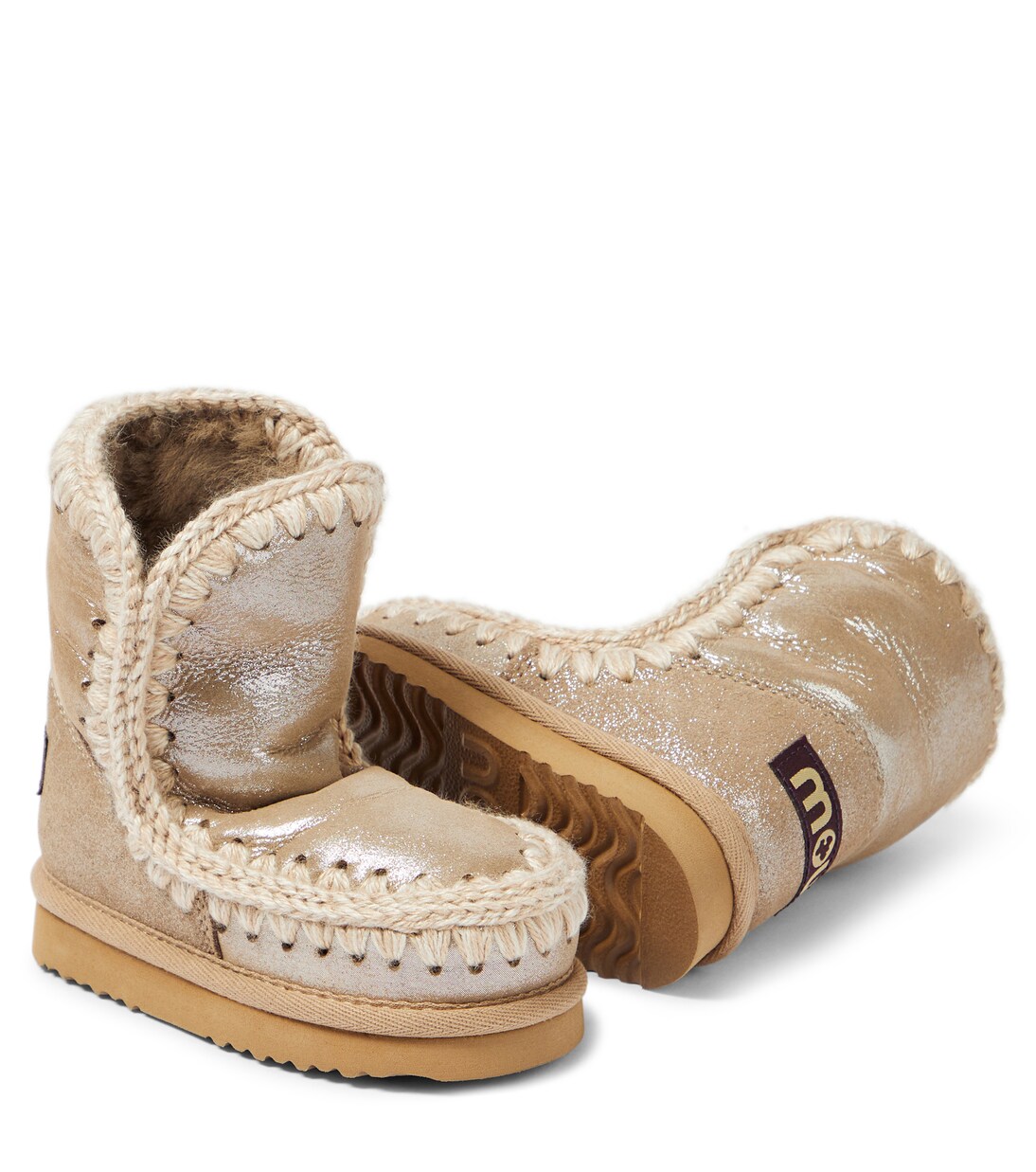 Botas de piel metalizada con borrego | Mou Kids