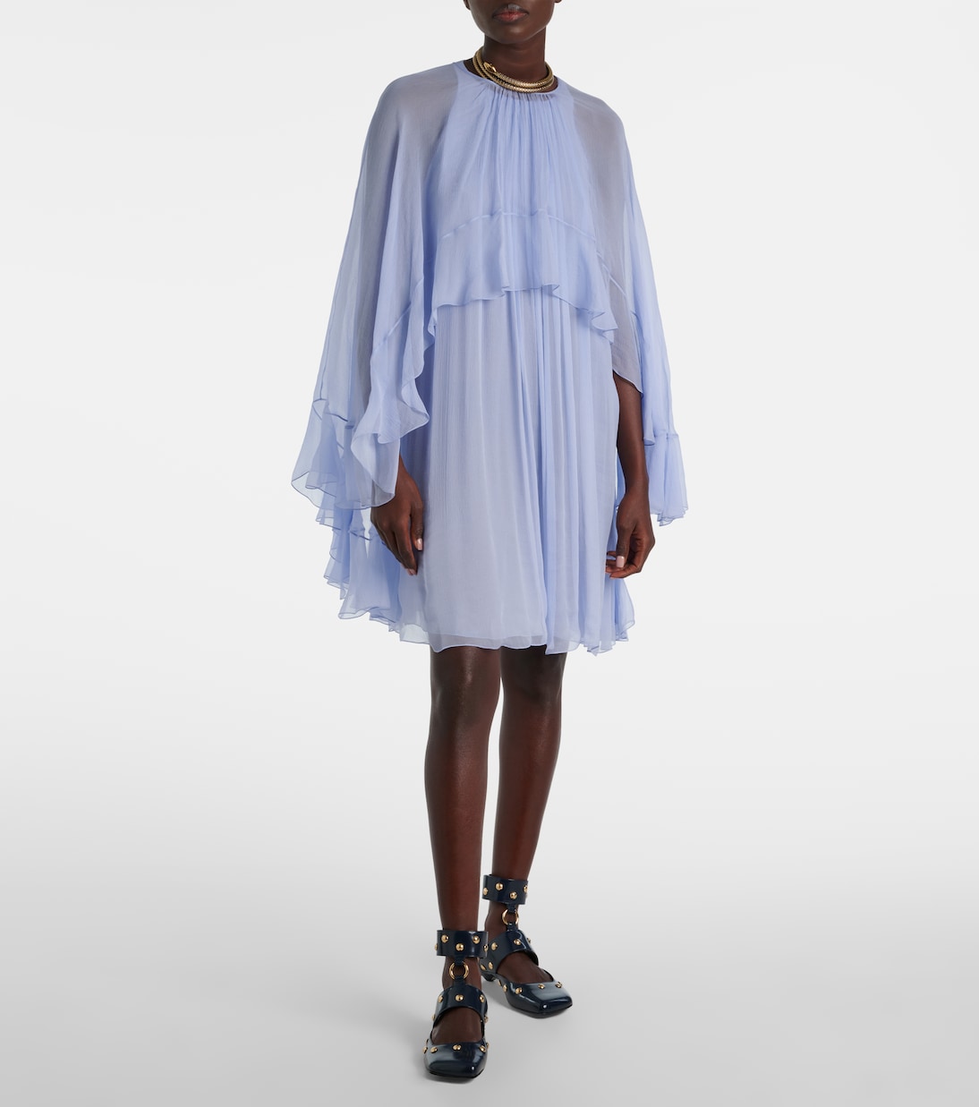 Abito corto in seta con balze | Chloé