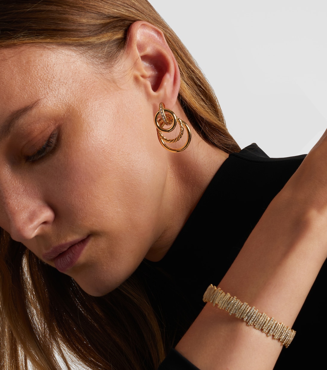 DY Mercer® Triple 18kt gold earrings with diamonds | David Yurman