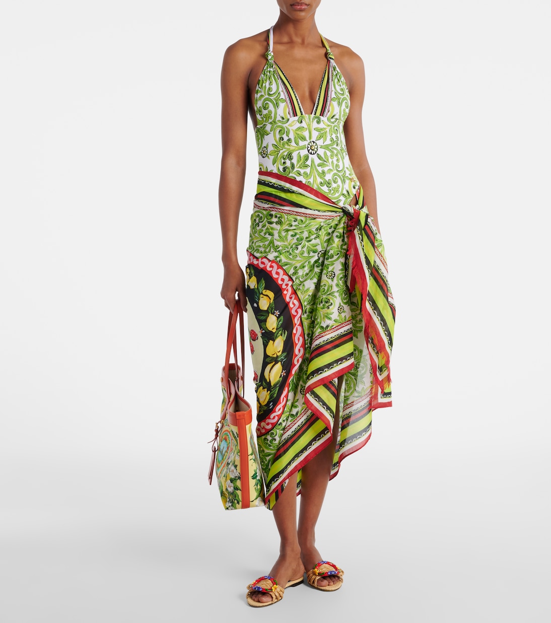 Costume intero con scollo all’americana e stampa | Dolce&Gabbana