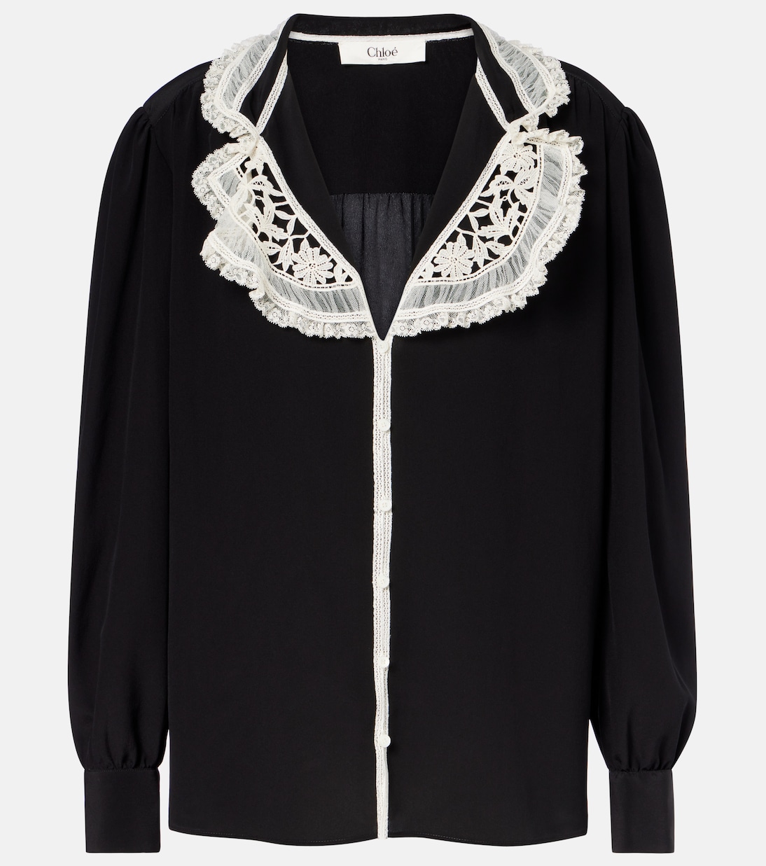 Bluse aus Crêpe de Chine aus Seide mit Spitze | Chloé
