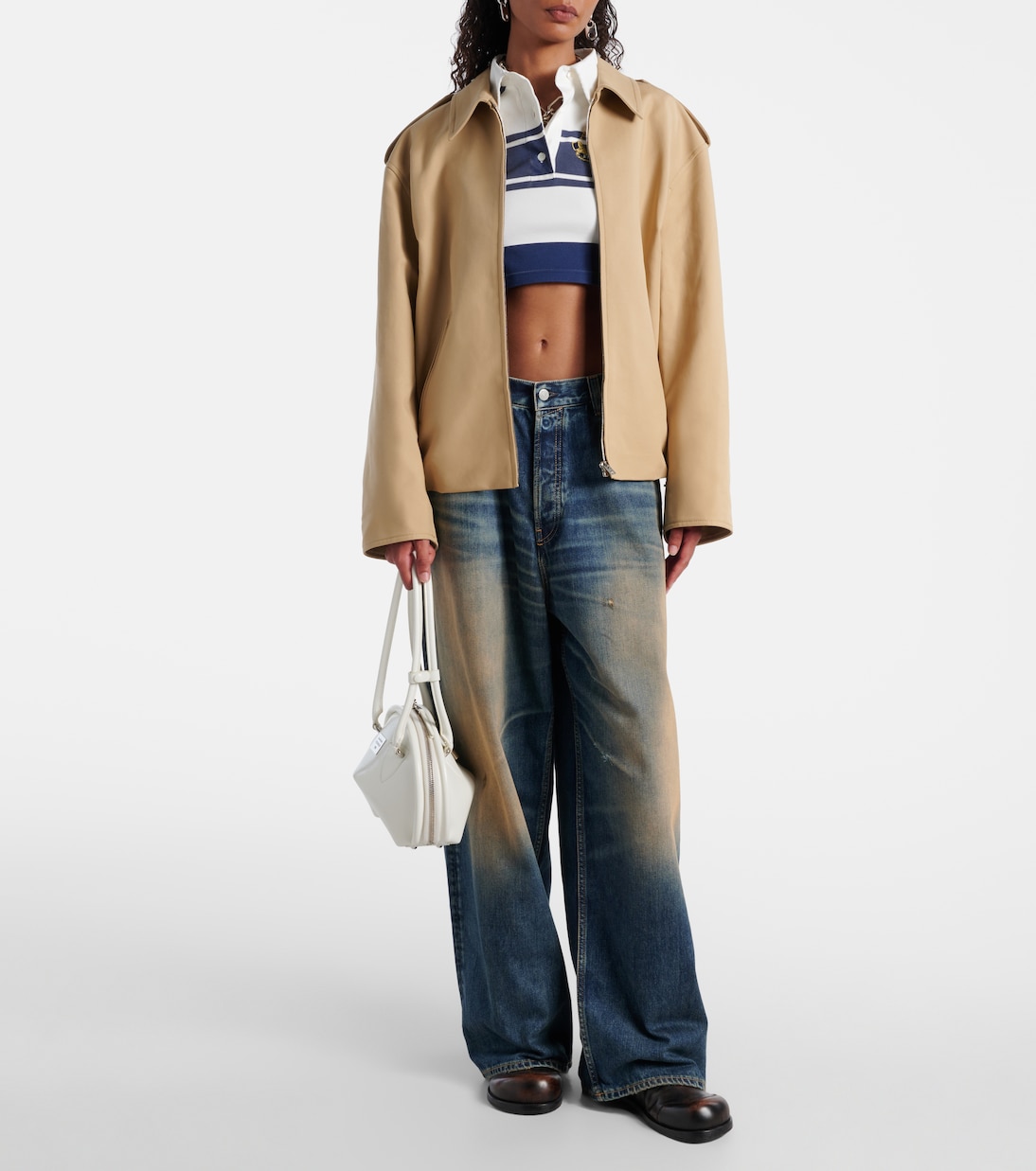 Polo cropped de algodón a rayas | Acne Studios