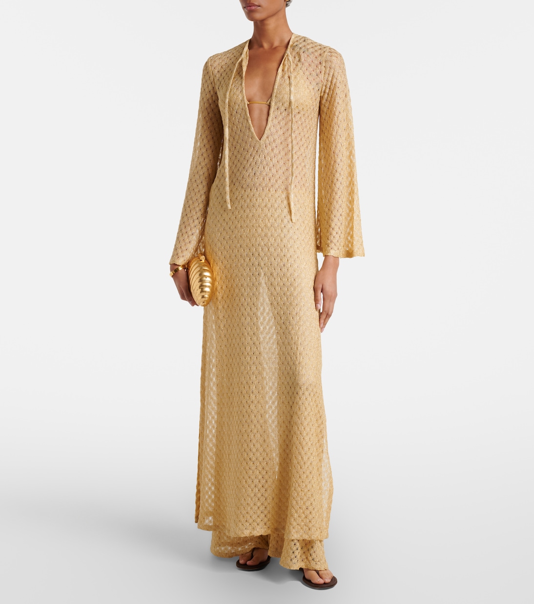 Open-knit tie-neck lamé kaftan  | Missoni